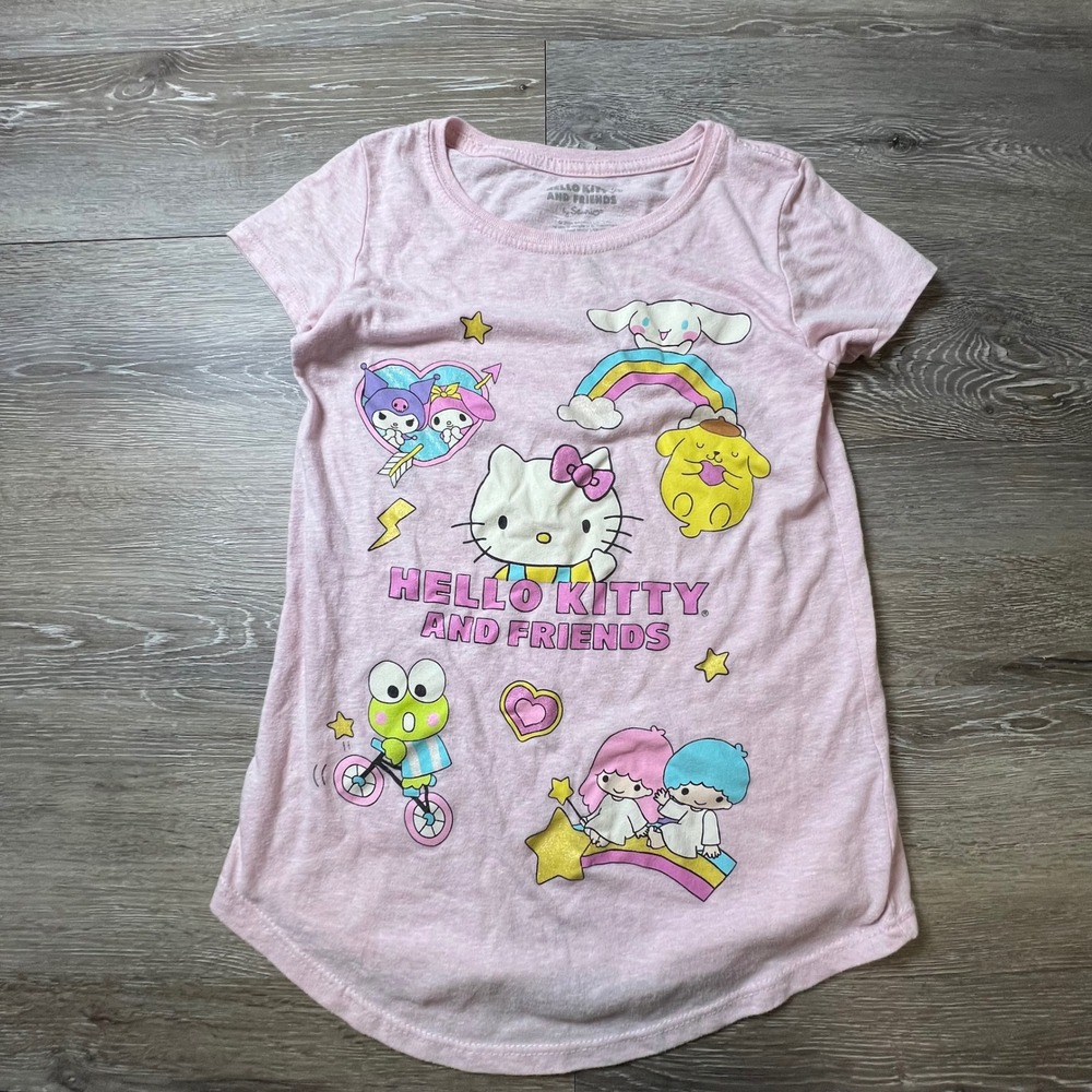 Sanrio Hello Kitty Tee Girls L Pink Graphic Short Sleeve Character Shirt AS32